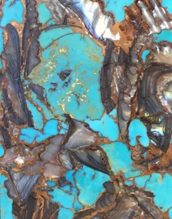 Abalone with Green Turquoise and Gold Tone Matrix